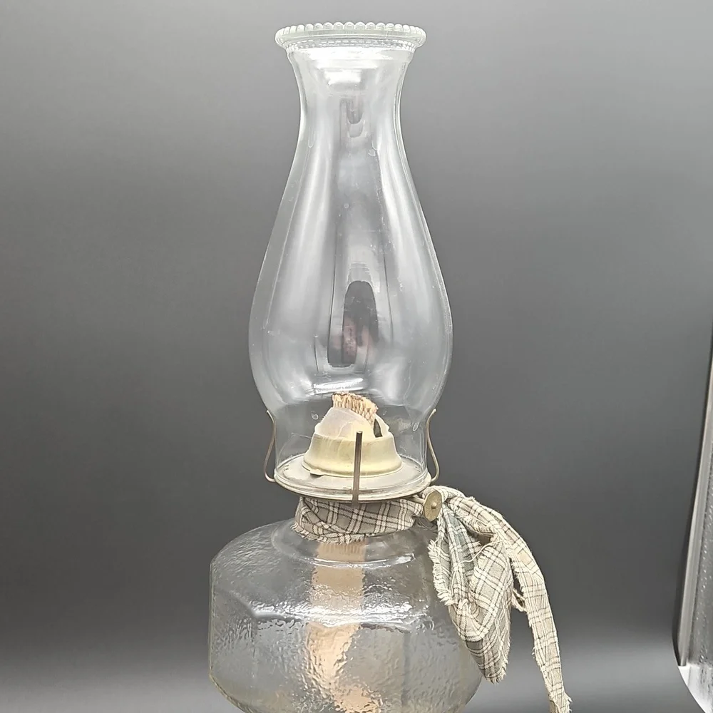 VTG Glass Oil Lamp with Tan Ribbon